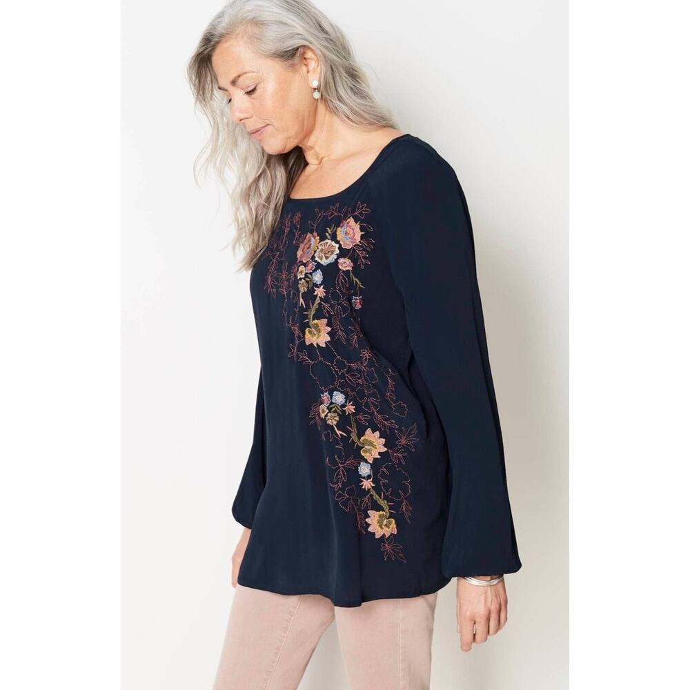 J. Jill Top‎ Womens Large Floral Embroidered Bell Sleeve Peasant Top Bohemian